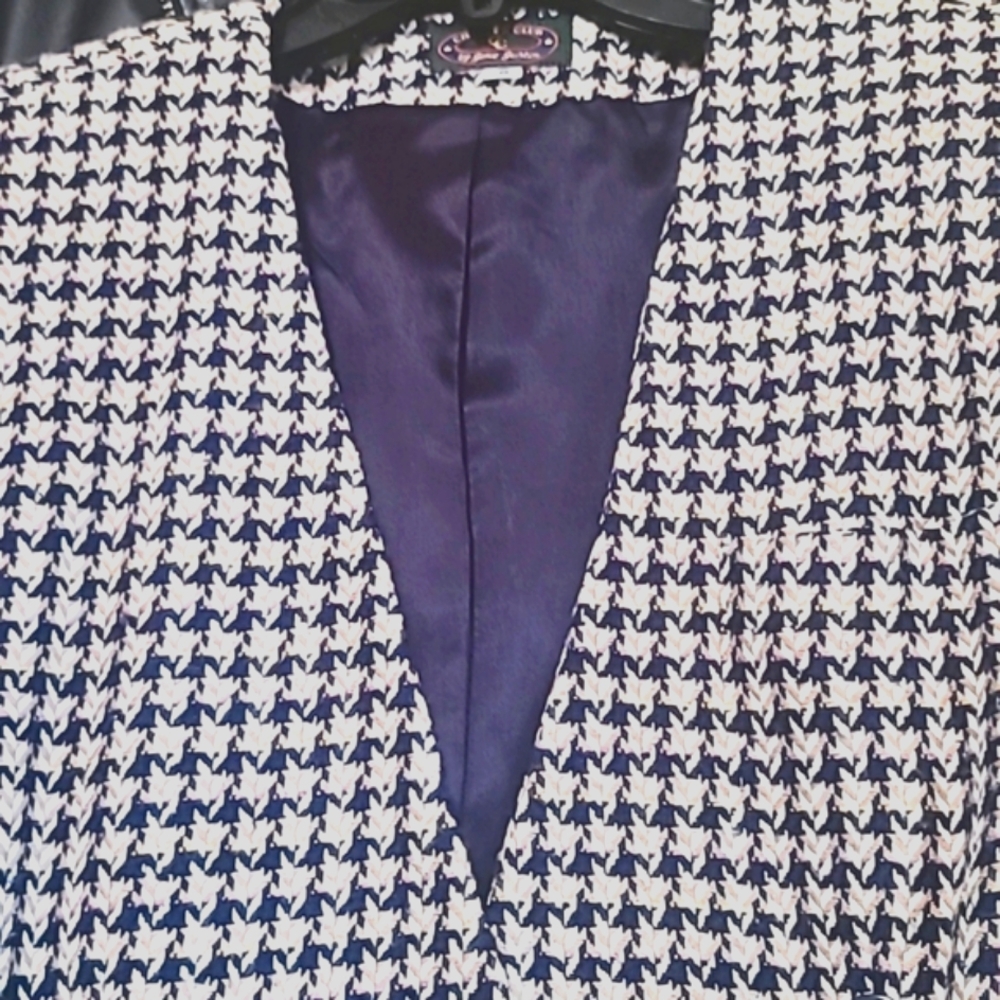 Double-breasted houndstooth Navy and Beige Blazer Charter Club Vintage